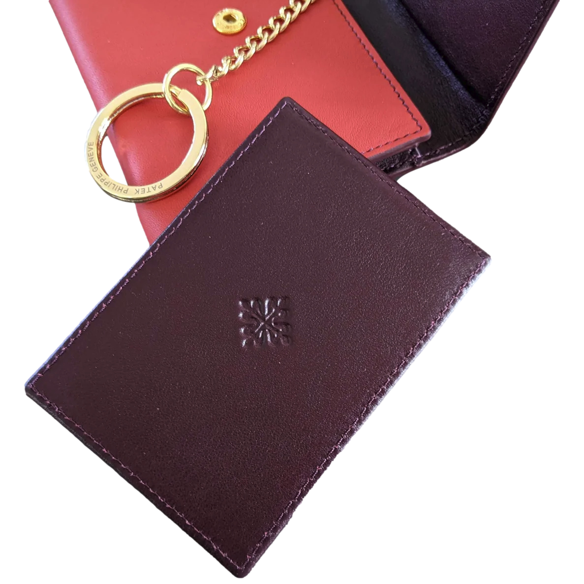Patek Philippe Geneve [PA1] Plum/Coquelicot Leather Purse - Key Ring with Mirror