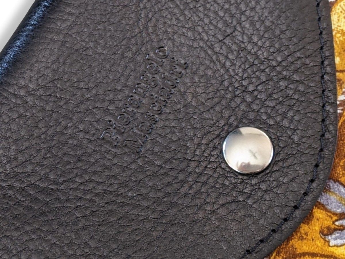Pierangelo Masciadri Black/Gold Silk Leather Crossbody Pochette Bag Double Flaps, New! - poupishop