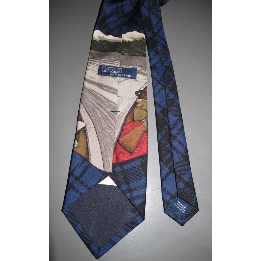 Polo Ralph Lauren Blue Tartan Husky Dog Silk Tie, NWT! - poupishop