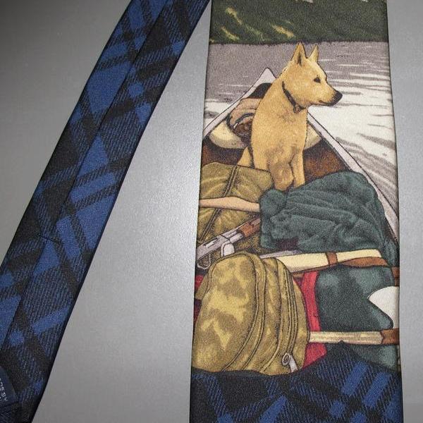 Polo Ralph Lauren Blue Tartan Husky Dog Silk Tie, NWT! - poupishop