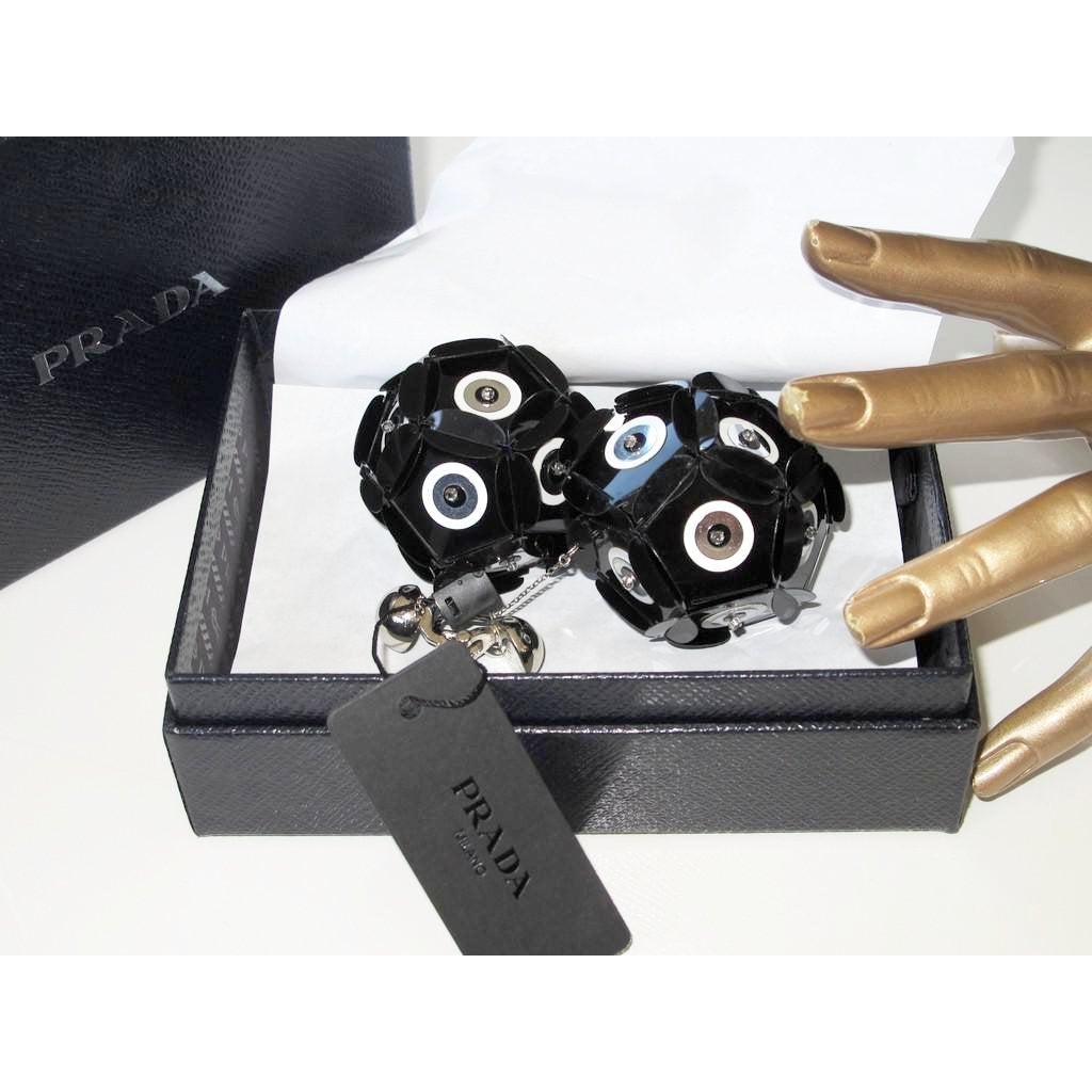 Prada 2016 Black/White Big Spheres Balls Clip on Earrings, NIB! - poupishop