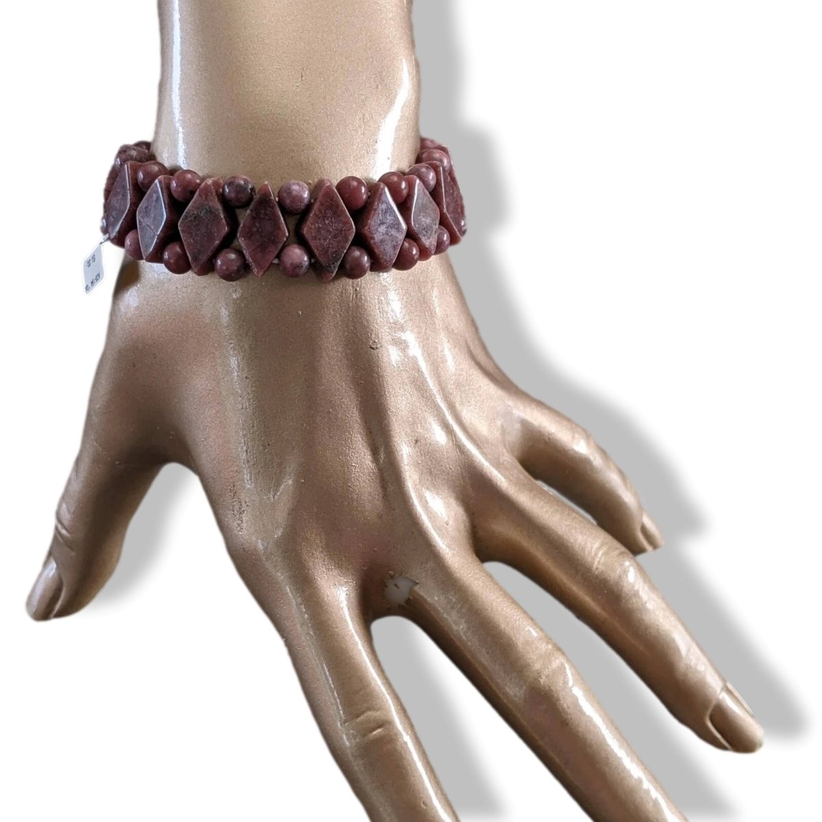 Rhodonite Dark Rose Anti Stress Natural Stone Manchette Bracelet Wide, NWT! - poupishop