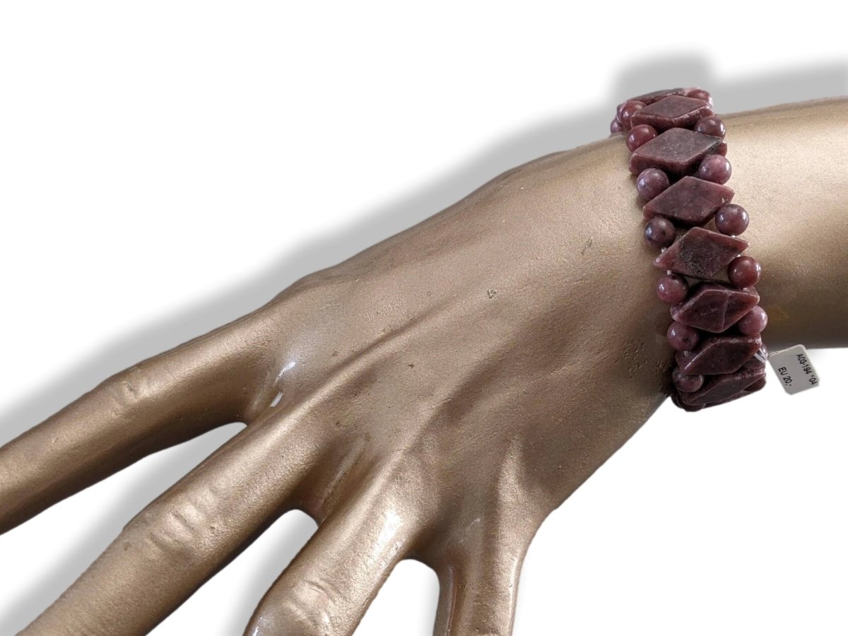 Rhodonite Dark Rose Anti Stress Natural Stone Manchette Bracelet Wide, NWT! - poupishop