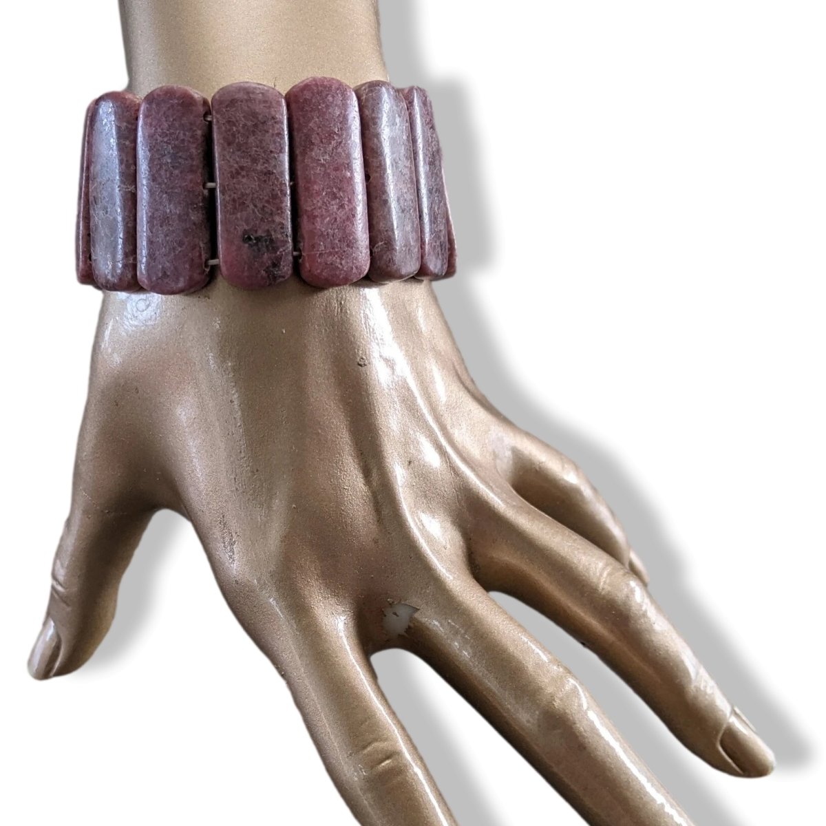 Rhodonite Dark Rose Anti Stress Natural Stone Manchette Bracelet Xtra Wide, NWT! - poupishop