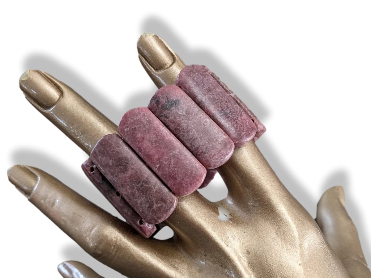 Rhodonite Dark Rose Anti Stress Natural Stone Manchette Bracelet Xtra Wide, NWT! - poupishop