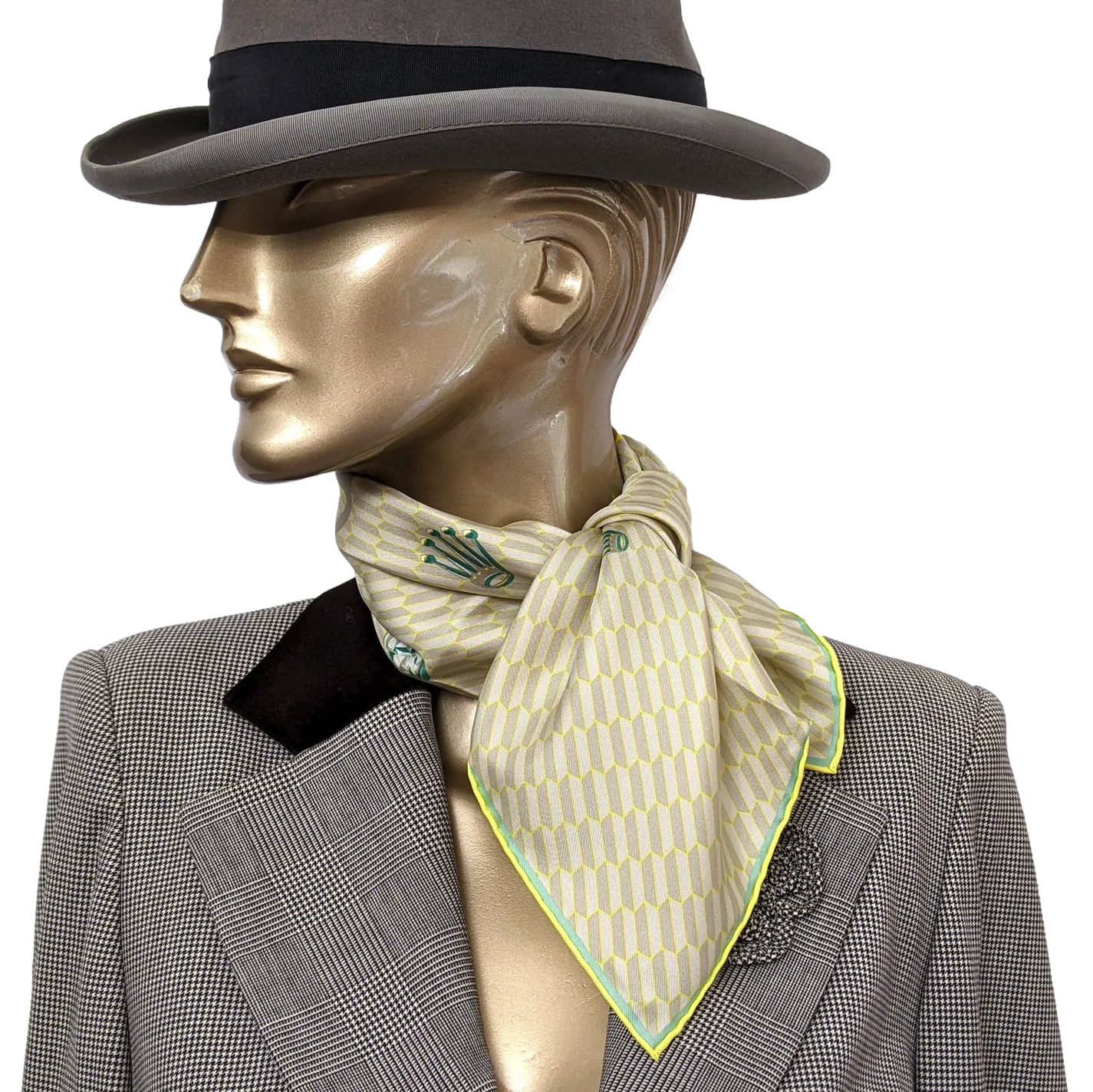 Rolex Pale Yellow/Turquoise VIP Silk Scarf Carre 53 x53 cm