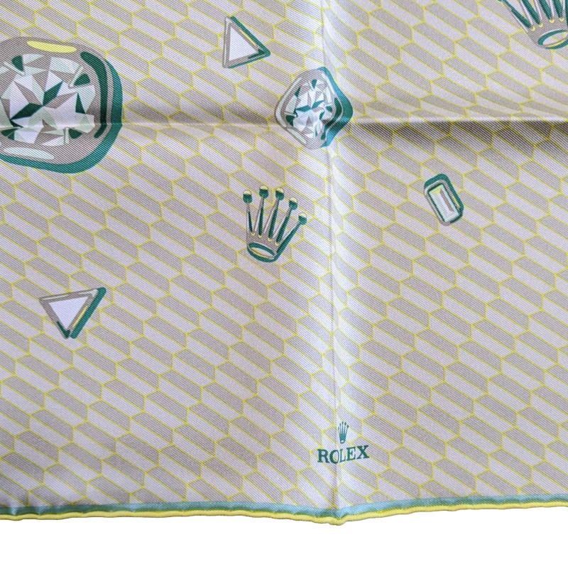 Rolex Pale Yellow/Turquoise VIP Silk Scarf Carre 53 x53 cm