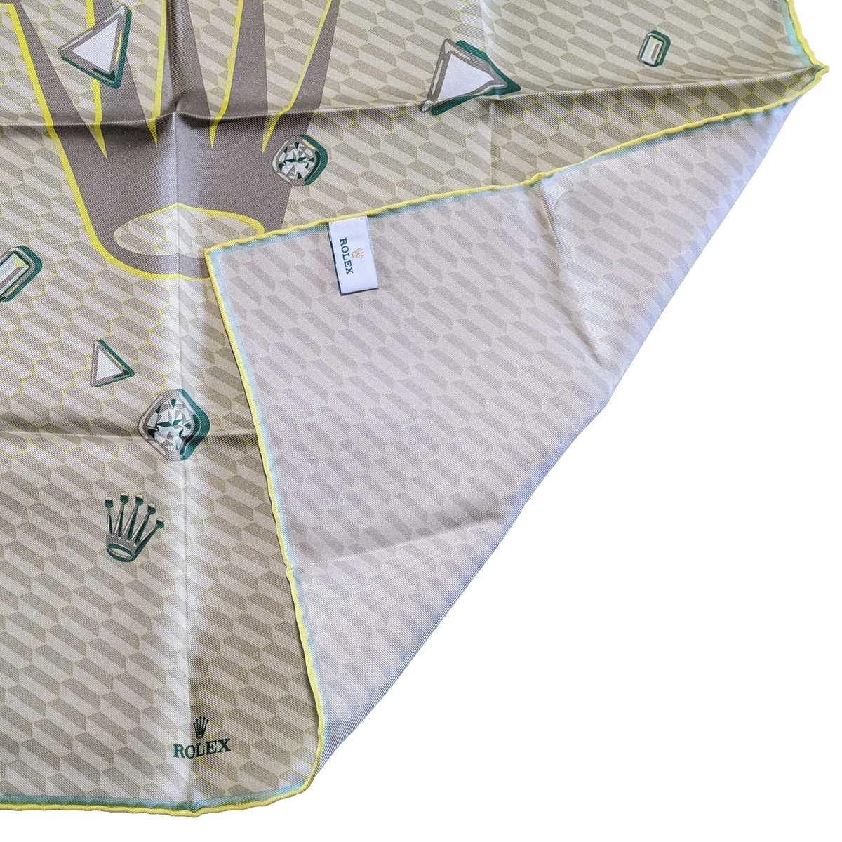 Rolex Pale Yellow/Turquoise VIP Silk Scarf Carre 53 x53 cm