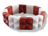 SK A532 Gems White/Brick Red Natural Stone Manchette Bracelet Wide, NWT! - poupishop