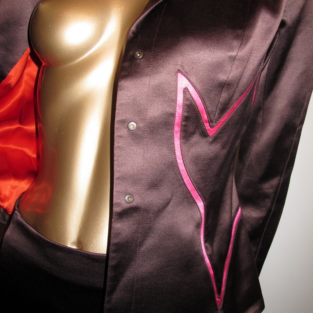 Thierry Mugler Couture 1980s Ebene/Geranium Satin Skirt Suit 2pc Sz40 - poupishop