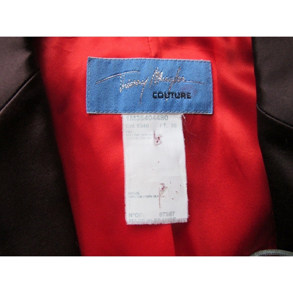Thierry Mugler Couture 1980s Ebene/Geranium Satin Skirt Suit 2pc Sz40 - poupishop