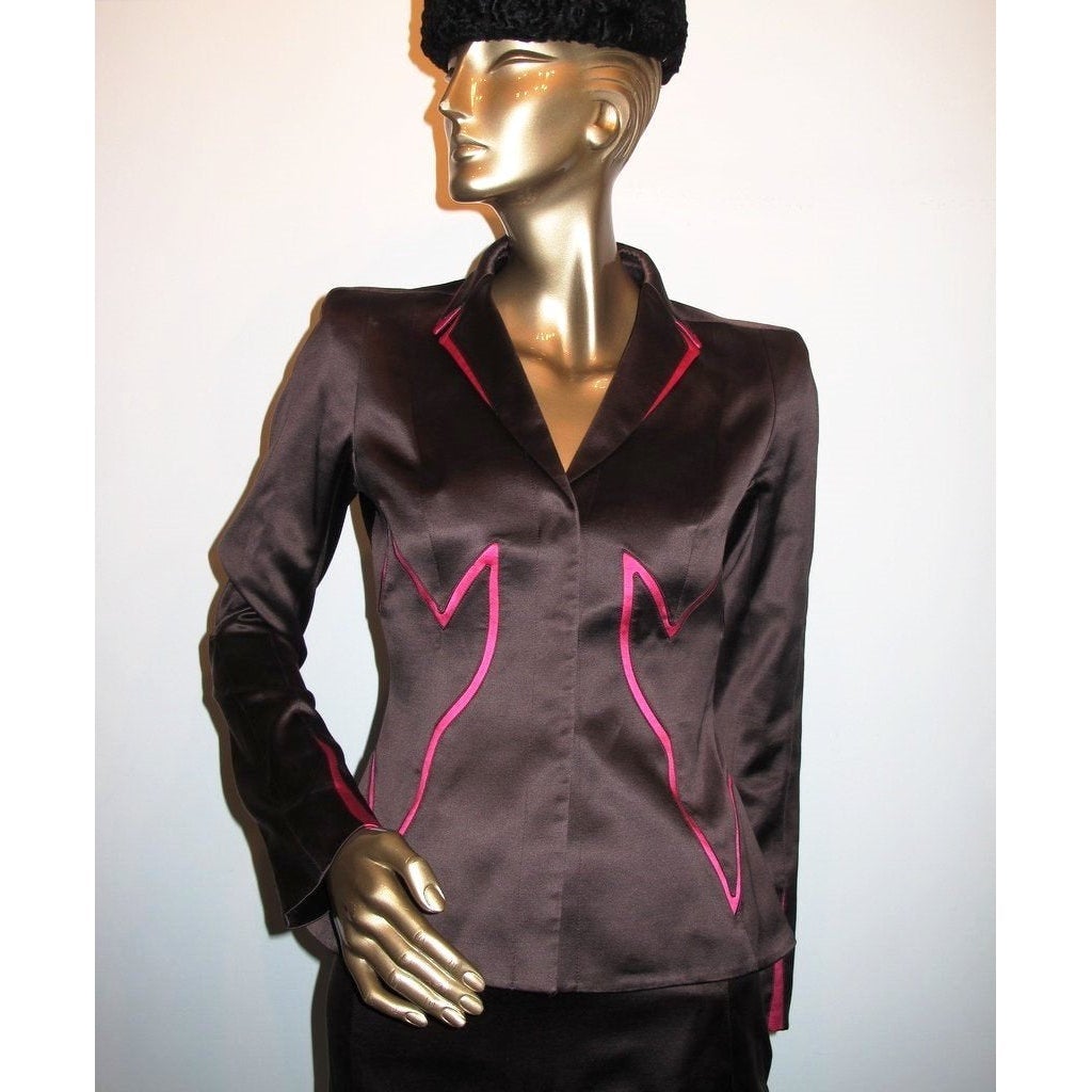 Thierry Mugler Couture 1980s Ebene/Geranium Satin Skirt Suit 2pc Sz40 - poupishop
