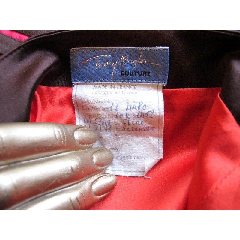 Thierry Mugler Couture 1980s Ebene/Geranium Satin Skirt Suit 2pc Sz40 - poupishop