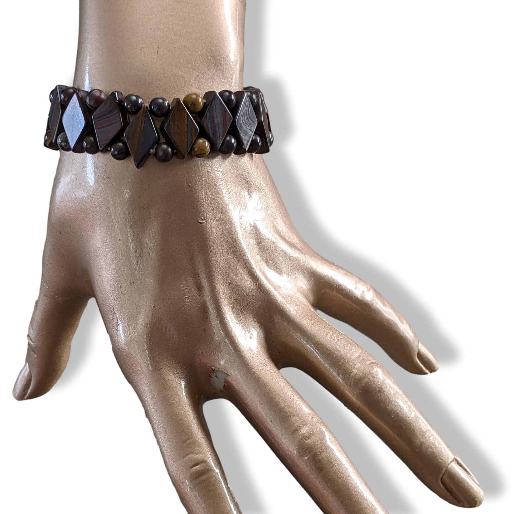 Oeil de Tigre - Tiger Eye Natural Stone Manchette Bracelet, NWT!