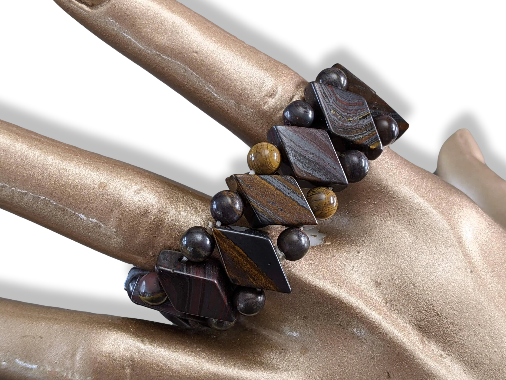 Oeil de Tigre - Tiger Eye Natural Stone Manchette Bracelet, NWT!