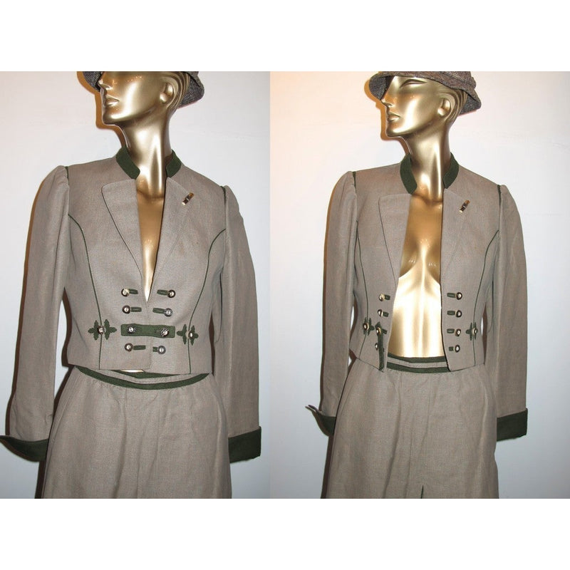 Trachten Stassny Couture Linen/Loden Long Skirt Suit 2pc Sz40 - poupishop