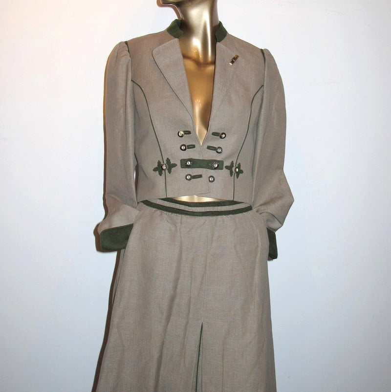 Trachten Stassny Couture Linen/Loden Long Skirt Suit 2pc Sz40 - poupishop