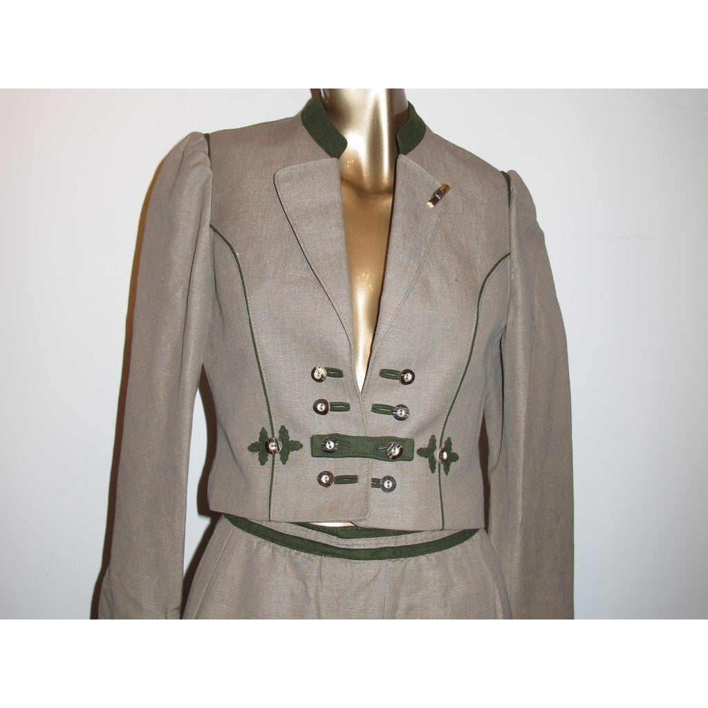 Trachten Stassny Couture Linen/Loden Long Skirt Suit 2pc Sz40 - poupishop