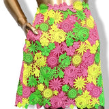 Valentino Yellow/Pink/Green Fluo Crochet Flowers Lined Skirt Sz 42, BNWT! - poupishop