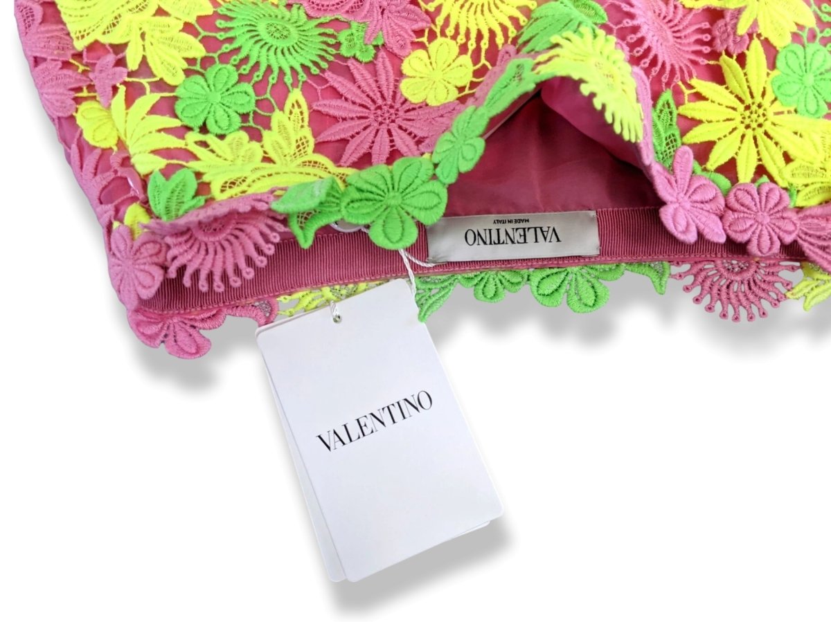 Valentino Yellow/Pink/Green Fluo Crochet Flowers Lined Skirt Sz 42, BNWT! - poupishop