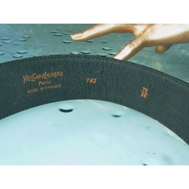 Yves Saint Laurent 80s Black Leather/Croco Design Belt Sz75 - poupishop