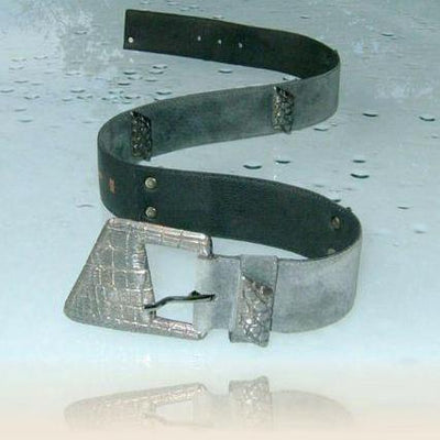 Yves Saint Laurent 80s Grey Suede Snake Buckle Metal Belt Sz80