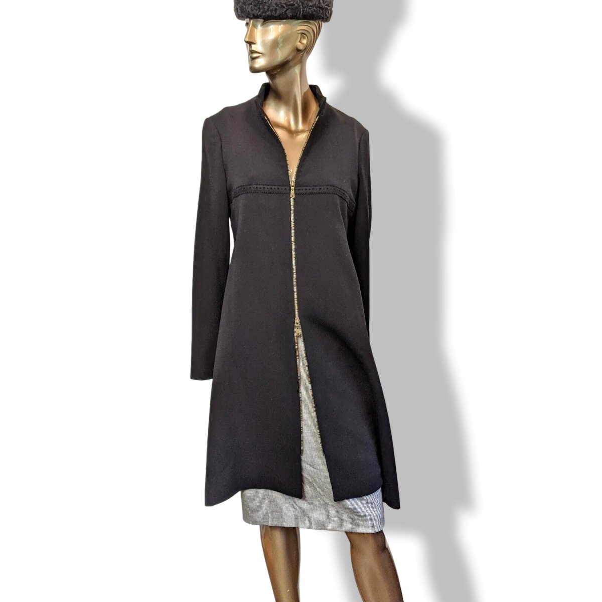 Yves Saint Laurent Couture Black 100% Wool Double Zip Coat Sz42, Retail $3380, NWT! - poupishop