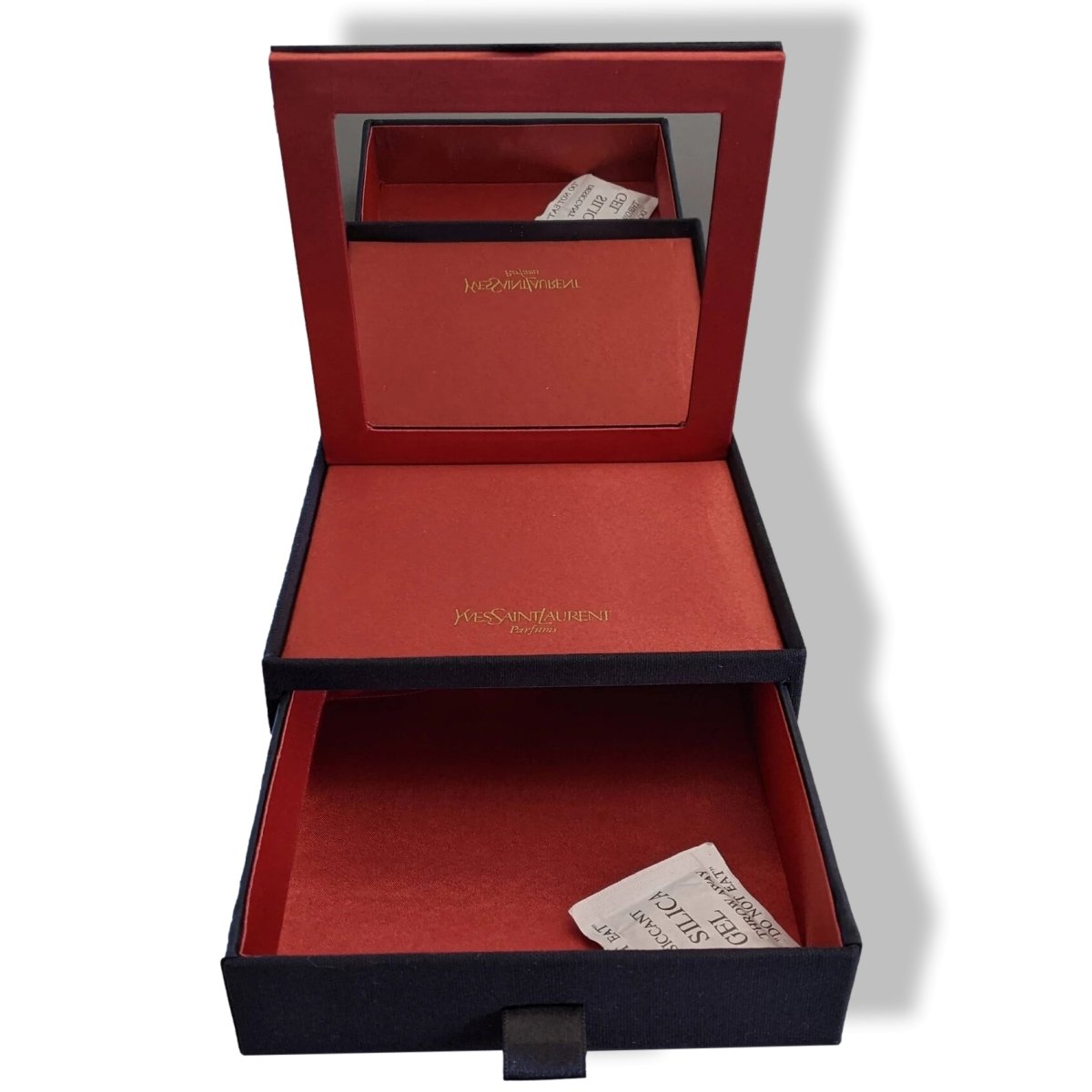 YVES SAINT LAURENT PARFUMS Black Suede Travel Jewels Cosmetic Box YSL with Mirror, New! - poupishop