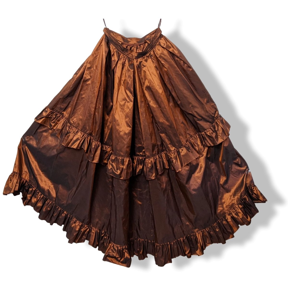 Yves Saint Laurent Rive Gauche Copper Brown Satin of Silk Changeante Long Ruffle Skirt, Rare! - poupishop