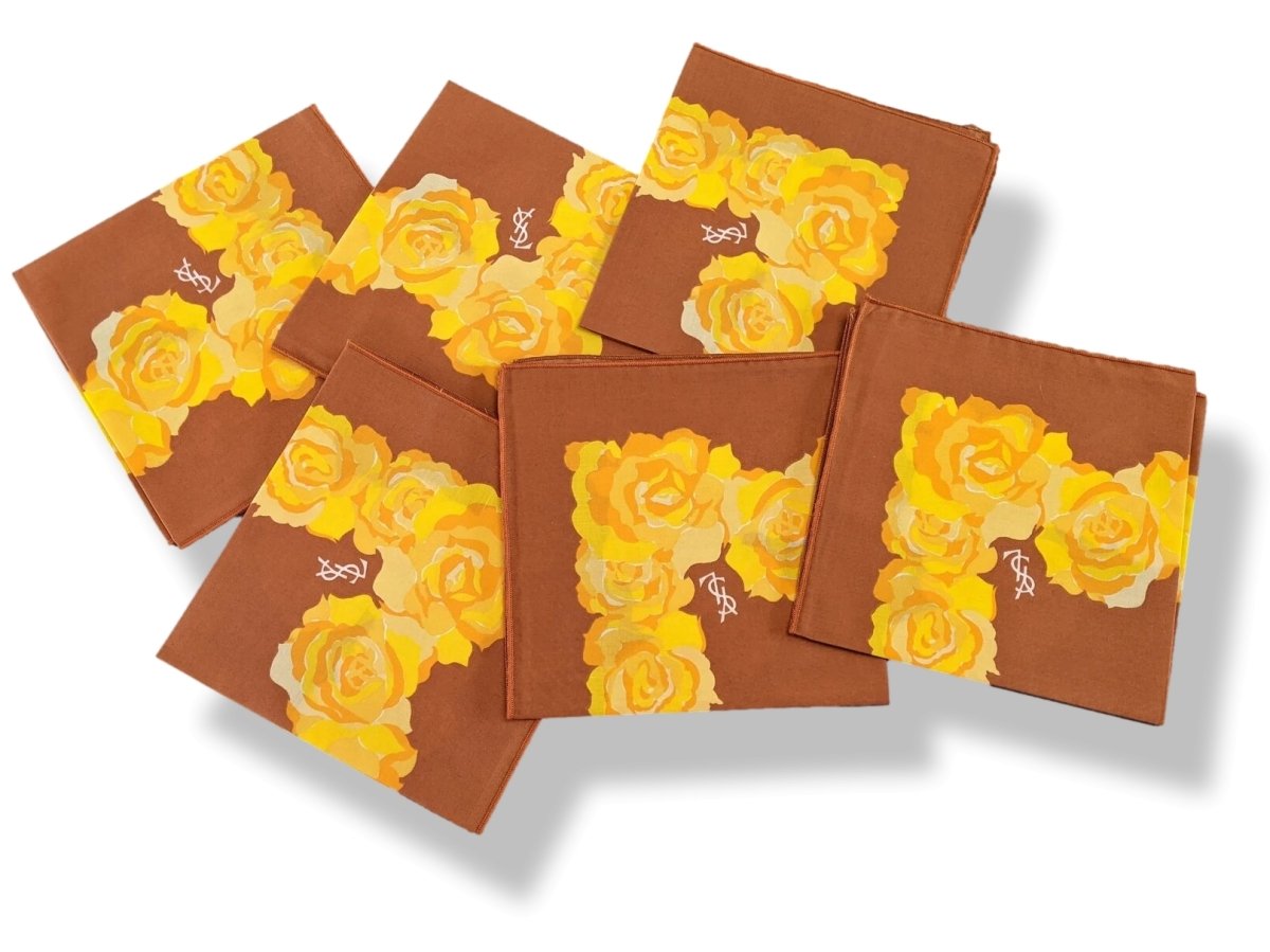 Yves Saint Laurent Vintage Terre de Sienne/Soleil Lot of 6 Napkins Serviettes 44 x 44 cm, New! - poupishop